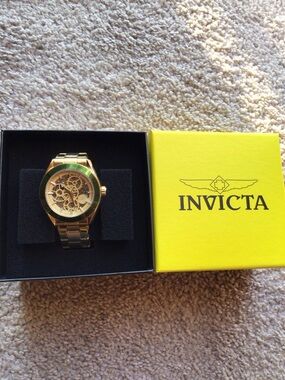 Invicta Gold Tone Men's Skeleton Bracelet Watch